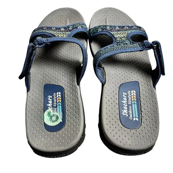 Skechers Slides Reggae Outdoor Lifestyle Womens 8 Navy Blue Slip On Sandals - Picture 8 of 9